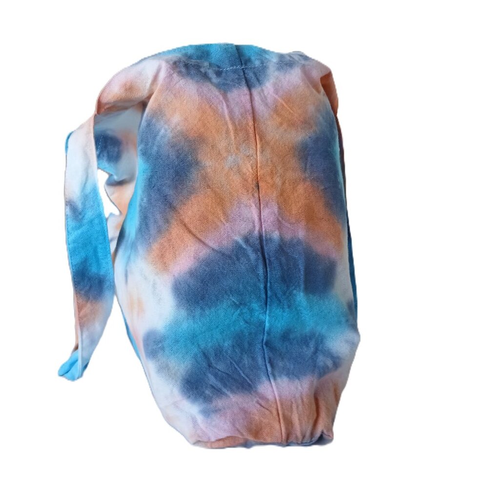 Tie Dye Cotton Reusable Grocery Tote Bag With Colorbursts in Orange Blue & Pink - Picture 8 of 16